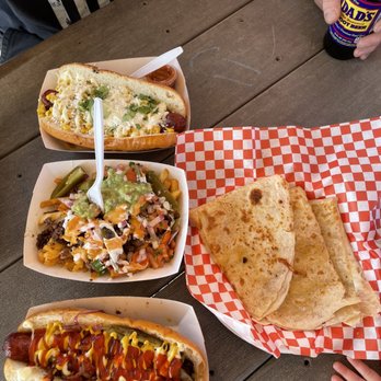 Buns Y Garnachas - Street dog, "corn" dog, steak fries and cheese quesadilla - Burgers Near Me - Santa Rosa, California