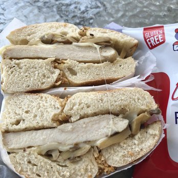 Bagel Factory - Chicken mushroom cheese on garlic bagel. - Bagels Near Me - Murrells Inlet, South Carolina Bagel Factory - Chicken mushroom cheese on garlic bagel. - Bagels Near Me - Murrells Inlet, South Carolina