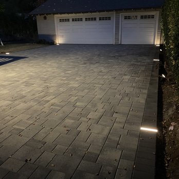Crown Pavers - Nighttime view of backyard pavers and lighting!! - Masonry/Concrete Near Me - Alhambra, California