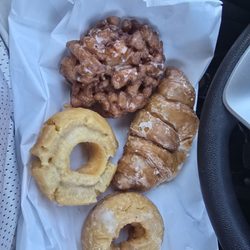 House of Donuts - Apple fritter, flakey croissant, and I don't know the name for the other two donuts, maybe sour cream and something else