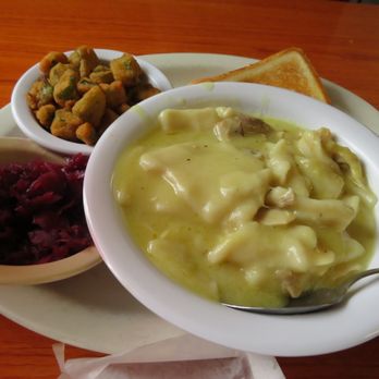 Dale's Essenhaus - 5 star chicken and dumplings special on Wednesdays. Sides of red cabbage & fried okra were good too. The special came w/two sides. - Burgers Near Me - Georgetown, Texas