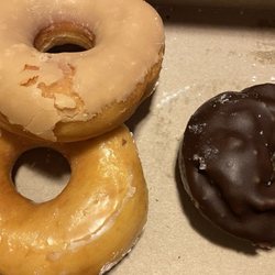 Heavenly Donuts - Had to capture before they vanished Glazed. Maple and Chocolate cake doughnuts.