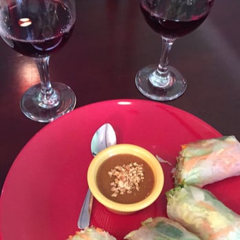 Kluay Kluay Thai Restaurant - Spring rolls and wine that we brought. - Thai Near Me - Bryan, Texas