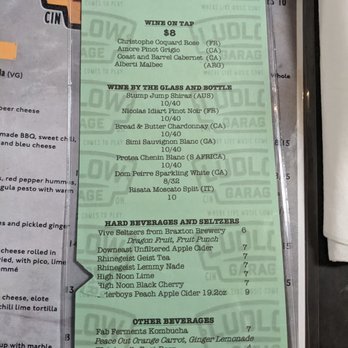 The Ludlow Garage - Drinks card back - Music Venues Near Me - Cincinnati, Ohio