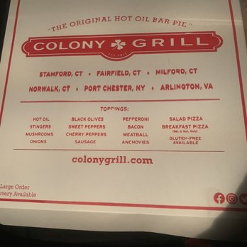Colony Grill - Pizza box - Pizza Near Me - Stamford, Connecticut Colony Grill - Pizza box - Pizza Near Me - Stamford, Connecticut