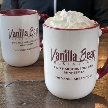 Vanilla Bean - Two Harbors - two coffee mugs with whipped cream - Breakfast & Brunch Near Me - Two Harbors, Minnesota