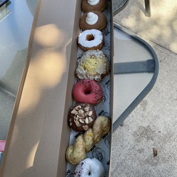 Doe Donuts - Tiramisu (2), French Toast, sweet corn fritter, rhubarb rose, chocolate rosemary almond, lemon poppyseed twist, carrot cake - Donuts Near Me - Portland, Oregon Doe Donuts - Tiramisu (2), French Toast, sweet corn fritter, rhubarb rose, chocolate rosemary almond, lemon poppyseed twist, carrot cake - Donuts Near Me - Portland, Oregon