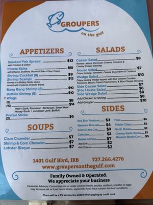 Menu photo 2 Groupers On The Gulf Indian Rocks Beach, FL