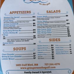 Groupers On The Gulf - Menu