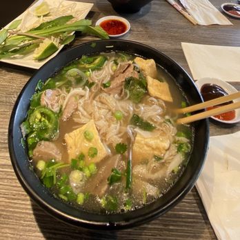 Pho 101 - Medium Pho with Tofu, Rare, Tripe, & Meatballs - Vietnamese Near Me - Westminster, California Pho 101 - Medium Pho with Tofu, Rare, Tripe, & Meatballs - Vietnamese Near Me - Westminster, California