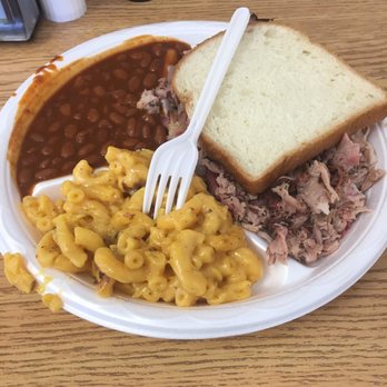 Bucky's Bar-B-Q - Pork plate with mac & cheese and Cajun pinto beans - Barbeque Near Me - Greenville, South Carolina Bucky's Bar-B-Q - Pork plate with mac & cheese and Cajun pinto beans - Barbeque Near Me - Greenville, South Carolina