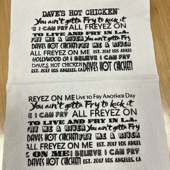 Dave's Hot Chicken - Napkins - Chicken Shop Near Me - Chesterfield, Missouri Dave's Hot Chicken - Napkins - Chicken Shop Near Me - Chesterfield, Missouri
