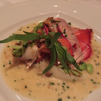 Gary Danko - Roast Main lobster with potato puree, Chanterelle mushrooms, edaname and tarragon - New American Near Me - San Francisco, California