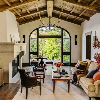 Kirley Architects - Inviting modern tuscan cottage with large arched doors and antique heavy timber ceiling. - Architects Near Me - Larkspur, California Kirley Architects - Inviting modern tuscan cottage with large arched doors and antique heavy timber ceiling. - Architects Near Me - Larkspur, California