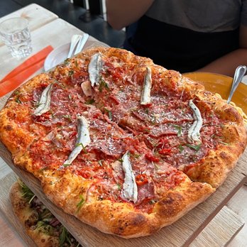Di Beppe - The sopressata and anchovy pizza - Italian Near Me - Vancouver, British Columbia