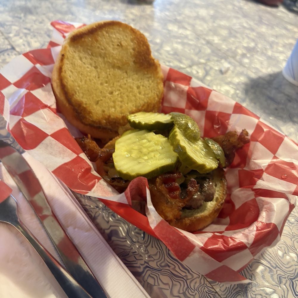 Skooters Restaurant - Hand made burger with onions, bacon and pickles - Burgers Near Me - Windsor Locks, Connecticut Skooters Restaurant - Hand made burger with onions, bacon and pickles - Burgers Near Me - Windsor Locks, Connecticut