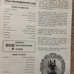 The Colonial Players Theatre - Inside Dracula program