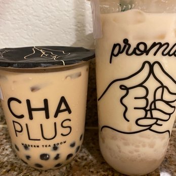 Chaplus - BUBBLE MILK TEA on left is an average milk tea. But HANDMADE TARO MILK TEA on right is amazing. So good with fresh taro. - Bubble Tea Near Me - Anaheim, California