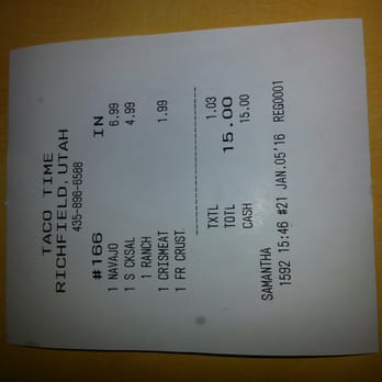 Taco Time - Our receipt. - Mexican Near Me - Richfield, Utah