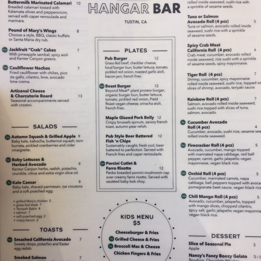 The Hangar Bar - Menu - New American Near Me - Tustin, California The Hangar Bar - Menu - New American Near Me - Tustin, California