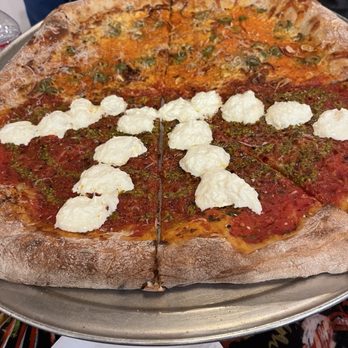 Wowee Zowee - Half and half---wish I could remember their names (one has pesto the other has vodka sauce)---both were delish! - Pizza Near Me - Tustin, California Wowee Zowee - Half and half---wish I could remember their names (one has pesto the other has vodka sauce)---both were delish! - Pizza Near Me - Tustin, California