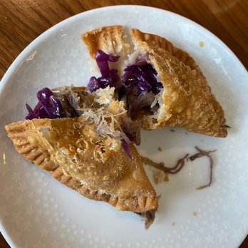 Aurora At The Celeste - Duck Confit Empanadas (split open) - American Near Me - Orlando, Florida