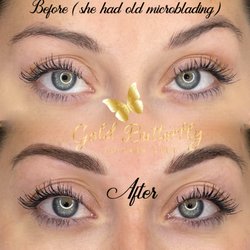 Gold Butterfly Permanent Makeup - Powder Brows before and after