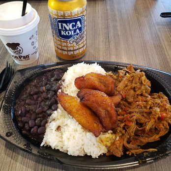 Don Pan Sawgrass - Pabellon (shredded beef), Rice and beans, plantains, and Inca cola and Cortadito coffee. Very tasty! - Bakeries Near Me - Sunrise, Florida Don Pan Sawgrass - Pabellon (shredded beef), Rice and beans, plantains, and Inca cola and Cortadito coffee. Very tasty! - Bakeries Near Me - Sunrise, Florida