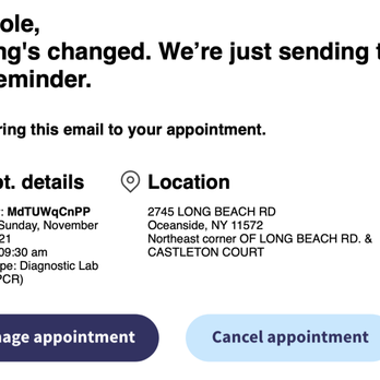 Walgreens - My scheduled covid test for Sunday at 9:30 AM. - Cosmetics & Beauty Supply Near Me - Oceanside, New York