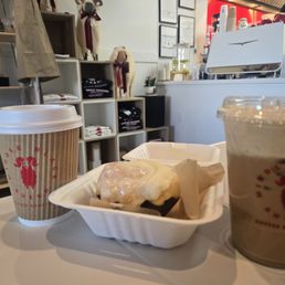 Turon Brulee Latte, house drip coffee and a Classic Ensaymada. Turon Brulee Latte, house drip coffee and a Classic Ensaymada.
