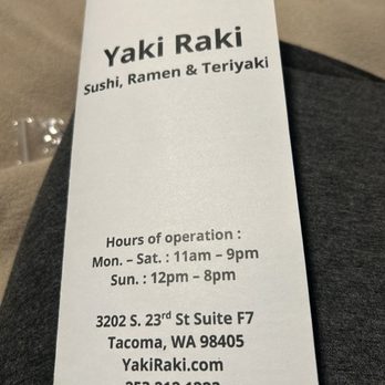 Yaki Raki - Menu - Sushi Bars Near Me - Tacoma, Washington Yaki Raki - Menu - Sushi Bars Near Me - Tacoma, Washington