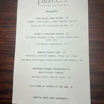 Plates Restaurant & Bar - 11/27/24 - Dessert Menu - Seafood Near Me - New Orleans, Louisiana Plates Restaurant & Bar - 11/27/24 - Dessert Menu - Seafood Near Me - New Orleans, Louisiana