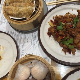 Buddha Bean Curd Rolls, Crystal Shrimp Dumplings, and Spicy Chicken Buddha Bean Curd Rolls, Crystal Shrimp Dumplings, and Spicy Chicken