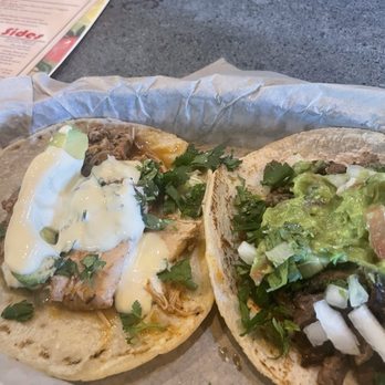Tacovore - yummy chicken tinga and carnitas tacos  before adding special fresca suggested by Logan - Tacos Near Me - Portland, Oregon