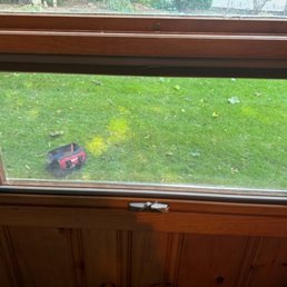 A new window pane in a tilt-out den window. A new window pane in a tilt-out den window.