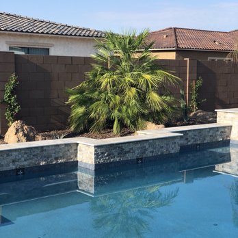 Desert Environments - a pool with a palm tree in the foreground - Landscaping Near Me - Scottsdale, Arizona