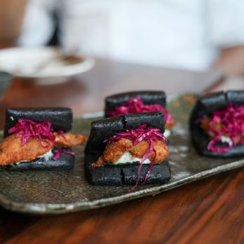 Pagu - SQUID INK OYSTER BAO -  panko oyster, norioli, shiso, purple cabbage - Japanese Near Me - Cambridge, Massachusetts