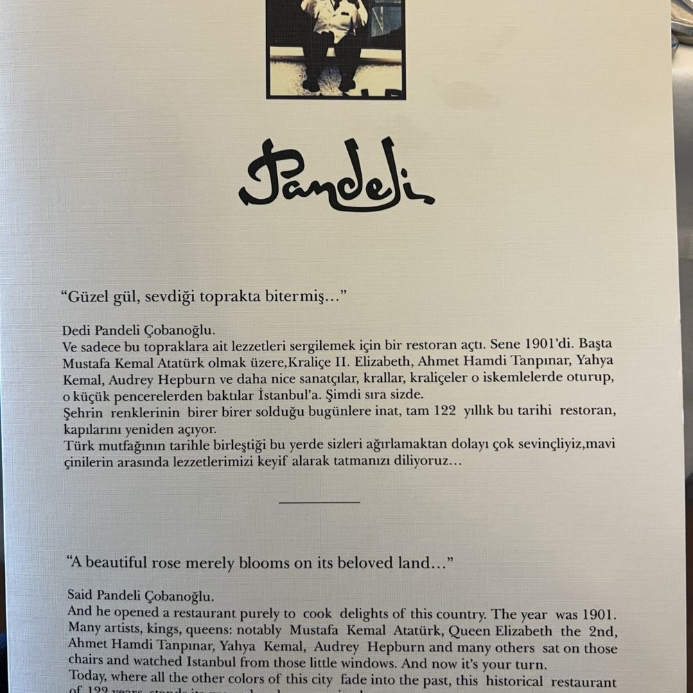 Pandeli - Menu front - Turkish Near Me - Istanbul, 34 Pandeli - Menu front - Turkish Near Me - Istanbul, 34