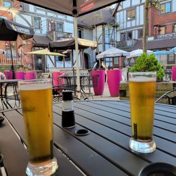 Couple of pints of Sapporo on their lovely patio Couple of pints of Sapporo on their lovely patio