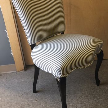 Cushion World - French country chair family heirloom.  Upholstered in Robert Allen black and white ticking. - Furniture Reupholstery Near Me - Denver, Colorado