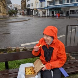 Saltwater - Sitting at the marina eating our cod & chips on a wet and cold day.