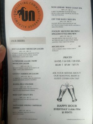 Menu photo 1 Unhinged Brewing Albuquerque, NM
