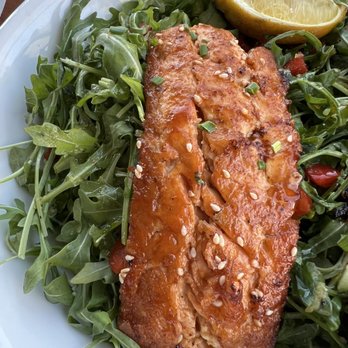 The Porch - Sesame BBQ Salmon Salad - good salmon but too much vinaigrette - Cocktail Bars Near Me - Tempe, Arizona The Porch - Sesame BBQ Salmon Salad - good salmon but too much vinaigrette - Cocktail Bars Near Me - Tempe, Arizona