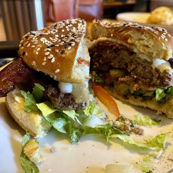 54th Street Scratch Grill & Bar - Thick cheese burger on a sesame seed bun and thick bacon - American Near Me - Shiloh, Illinois 54th Street Scratch Grill & Bar - Thick cheese burger on a sesame seed bun and thick bacon - American Near Me - Shiloh, Illinois