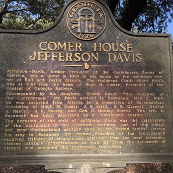 Monterey Square - Marker in Monterey Square highlighting a visit by Jefferson Davis to the Comer House. Comer House faces the Square, sits on the NE corner. - Landmarks & Historical Buildings Near Me - Savannah, Georgia Monterey Square - Marker in Monterey Square highlighting a visit by Jefferson Davis to the Comer House. Comer House faces the Square, sits on the NE corner. - Landmarks & Historical Buildings Near Me - Savannah, Georgia