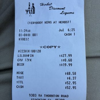 HERBST DISCOUNT LIQUORS - Receipt - Grocery Near Me - Stockton, California HERBST DISCOUNT LIQUORS - Receipt - Grocery Near Me - Stockton, California