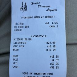 HERBST DISCOUNT LIQUORS - Receipt