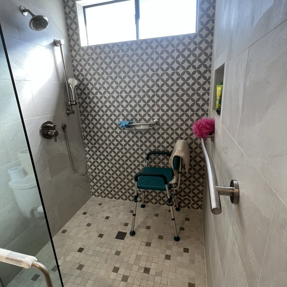 Daniel Allen Construction - Completed walk-in shower with grab bars - General Contractors Near Me - Santa Barbara, California Daniel Allen Construction - Completed walk-in shower with grab bars - General Contractors Near Me - Santa Barbara, California