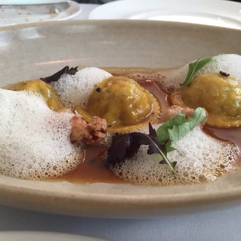 Luce - Handmade sweetbread ravioli with crispy sweetbreads, truffle emulsion, and mustard leaves. - Wine Bars Near Me - San Francisco, California