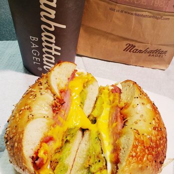 Manhattan Bagel - Shake Hands with Taylor Ham, Egg, Cheese, and Avocado on an Everything Bagel - Bagels Near Me - West Caldwell, New Jersey Manhattan Bagel - Shake Hands with Taylor Ham, Egg, Cheese, and Avocado on an Everything Bagel - Bagels Near Me - West Caldwell, New Jersey